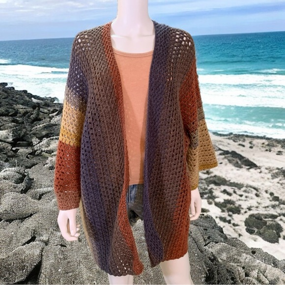 Hand Crafted Sweaters - Hand Made Crochet Boho Cover Up Cardigan M/L